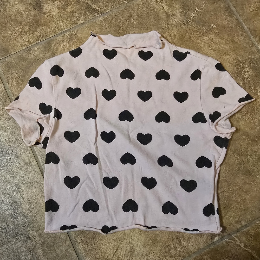 Light Pink Hearts | SHEIN | Cropped Short Sleeve